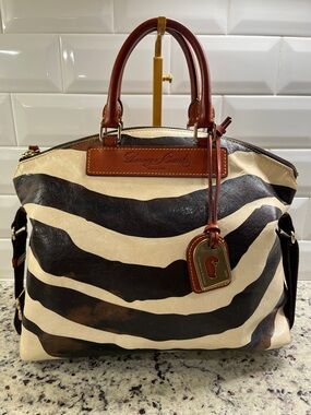 Dooney & Bourke Vacchetta Leather Distressed Juliette Zebra Domed Satchel EUC